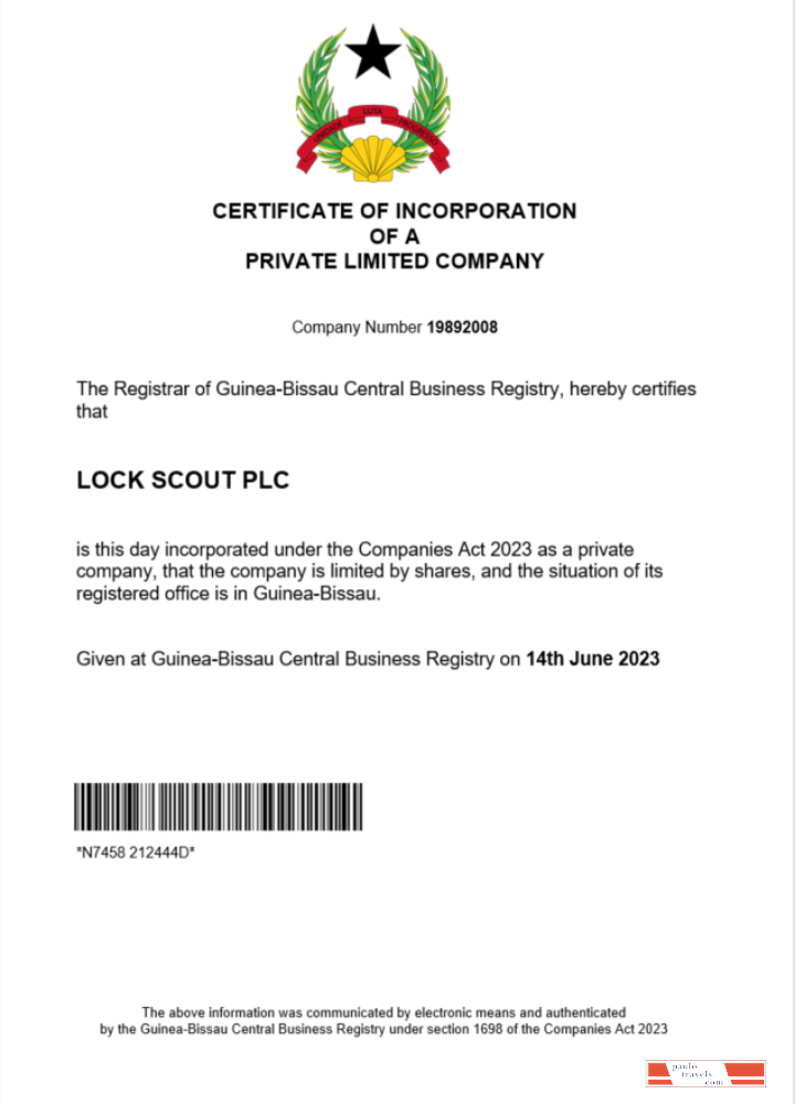 Guinea Bissau certificate of registration Word and PDF template